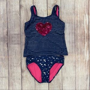 EUC Justice Flip-Sequin Heart Tankini Swim Suit